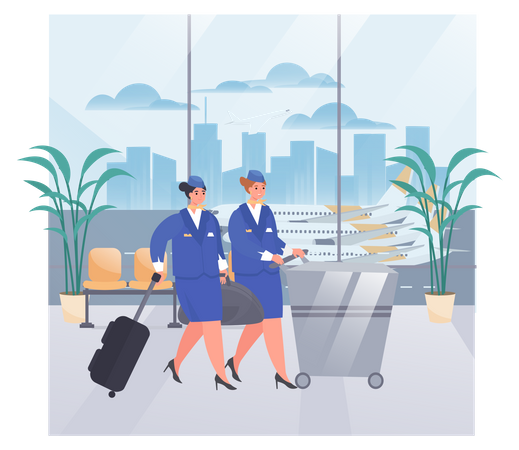 Stewardess mit Gepäck  Illustration