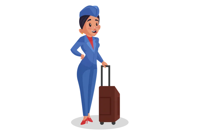 Stewardess stehend mit Tasche  Illustration