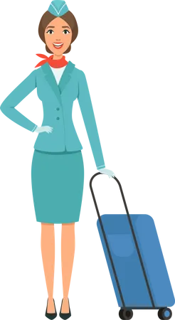 Stewardess With Luggage Illustration