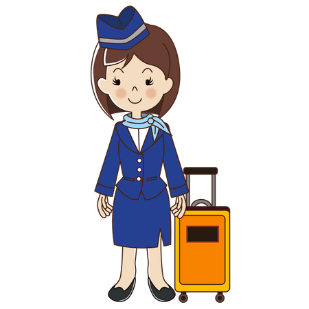 Stewardess with yellow luggage  Illustration