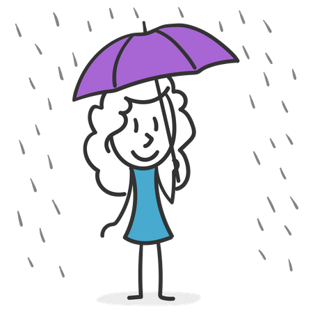 Stick girl in rain  Illustration