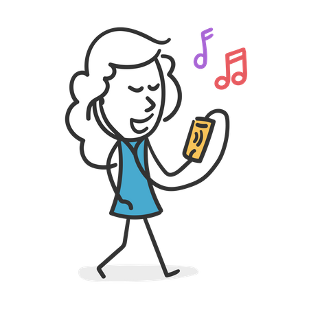 Stick girl listening music  Illustration