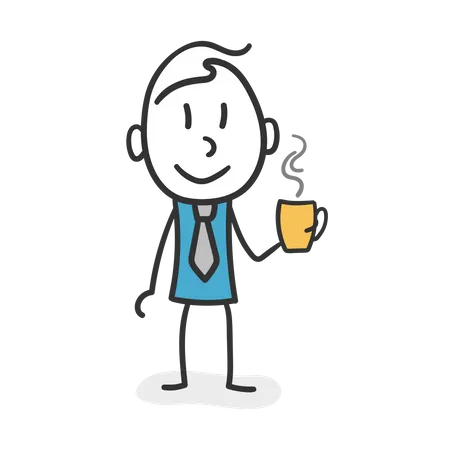Homem de pau tomando café  Ilustração