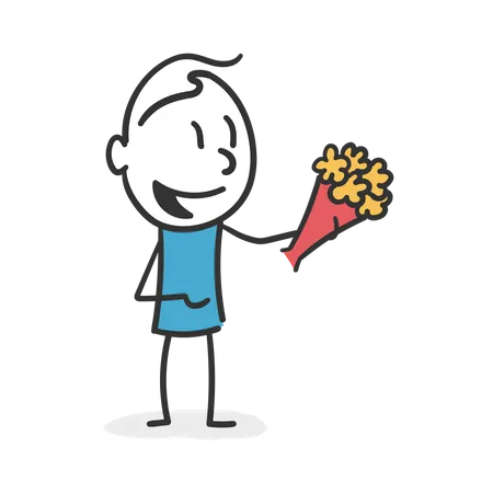 Stick man with bouquet of flowers  Illustration