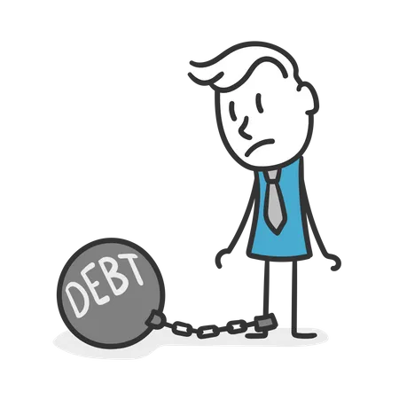 Stick man with debts Illustration