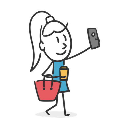 Mulher de pau tirando uma selfie  Ilustração
