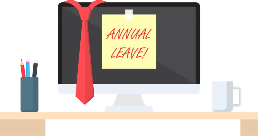 Sticky note with annual leave on monitor Illustration