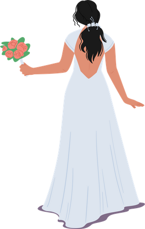 Stilvolle Braut im eleganten Kleid mit Blumenstrauß  Illustration