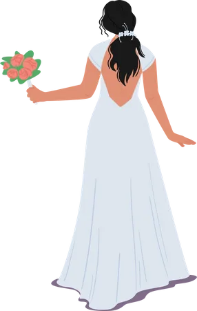 Stilvolle Braut im eleganten Kleid mit Blumenstrauß  Illustration