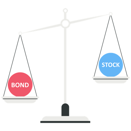 Stock and bond on the balance scale  Illustration