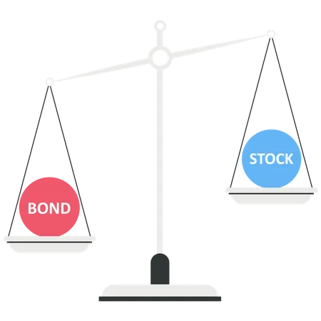 Stock and bond on the balance scale  Illustration