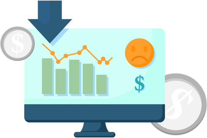 Stock chart decline display on monitor  Illustration