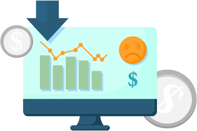 Stock chart decline display on monitor  Illustration