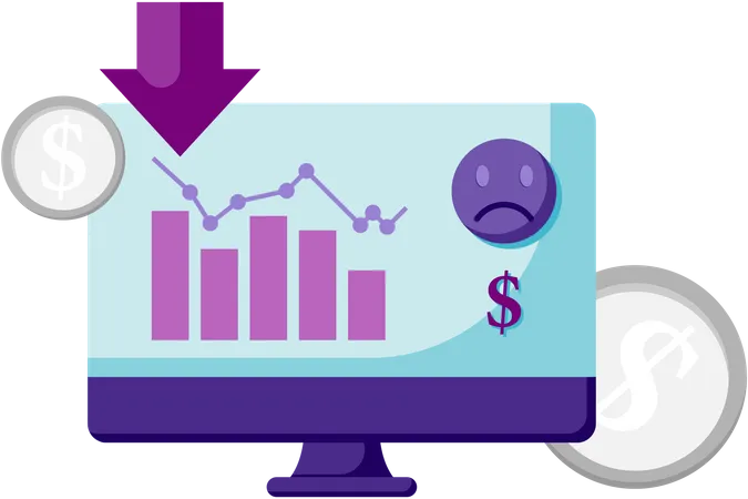 Stock chart decline display on monitor  Illustration