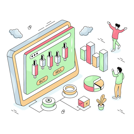 Stock Market analysis done by businessman  Illustration