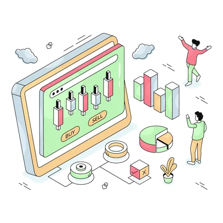 Stock Market analysis done by businessman  Illustration