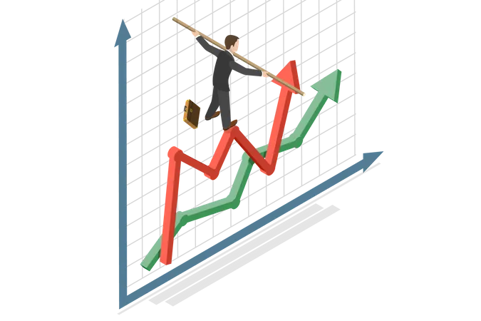 3 D Isometric Flat Vector Conceptual Illustration Of Investing In A Volatile Market Stock Market And Investment Risks Illustration