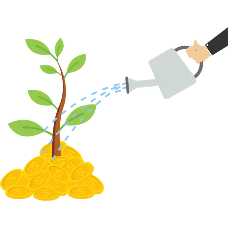 Grow Business Growth Or Increase Revenue Income Growth Mindset Or Investment Profit Prosperity Concept Businessman Watering Growing Coin Stack Seedling Growth Illustration