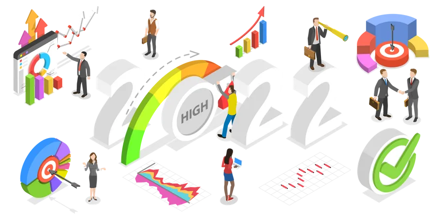 3 D Isometric Flat Vector Conceptual Illustration Of Effective Performance Management In New Year Company Development Strategy Illustration