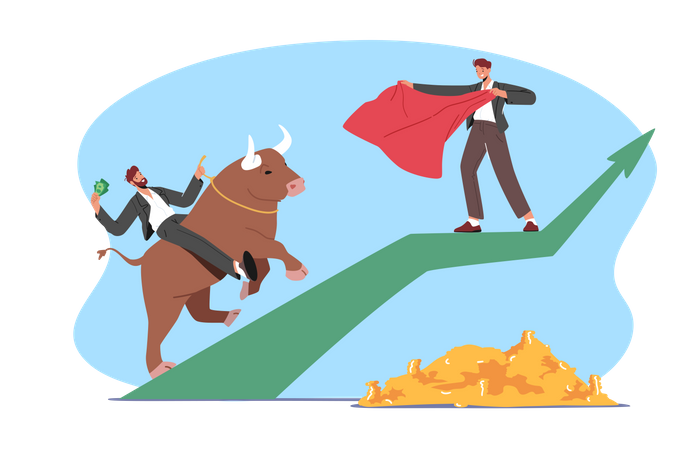 Stock Market Trader Fighting With Bullish Market Illustration