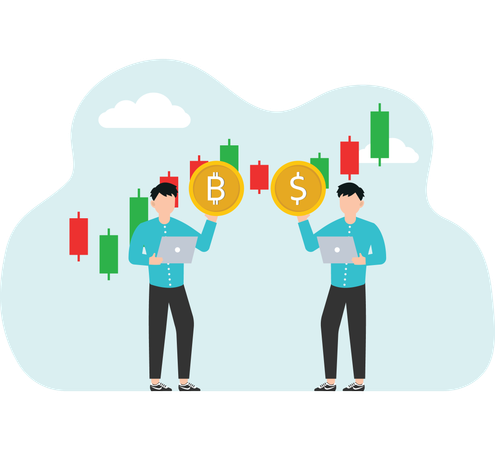 Stock market trader technical analysis to buy and sell stock to earn profit investment or wealth management  Illustration