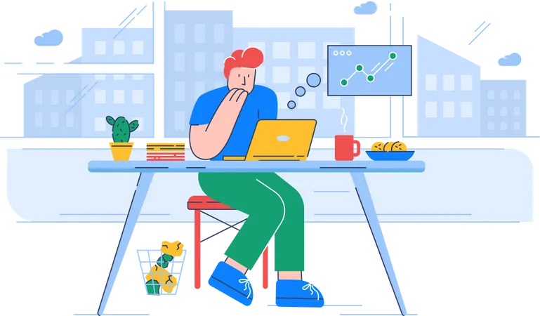 Stock Market Trading Semi Flat RGB Color Vector Illustration Young Analyst Freelancer With Laptop Isolated Cartoon Character On White Background Remote Job Online Worker Analysing Business Data Illustration