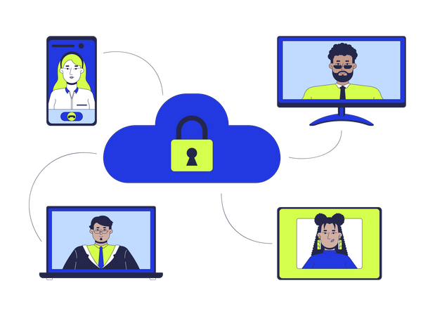 Réunion de stockage cloud sécurisé  Illustration