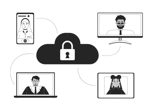 Réunion de stockage cloud sécurisé  Illustration