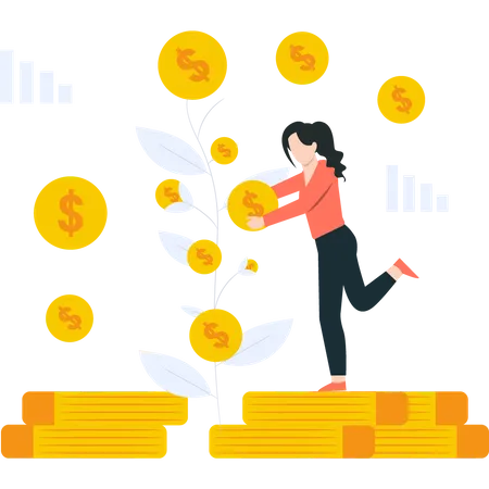 A Girl Standing Over The Dollar Plant Illustration