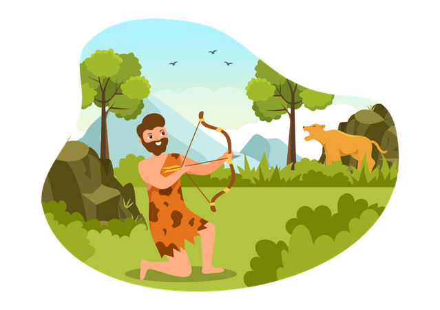 Stone Age man hunting animal  Illustration