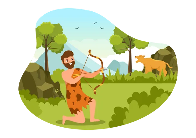 Stone Age man hunting animal  Illustration