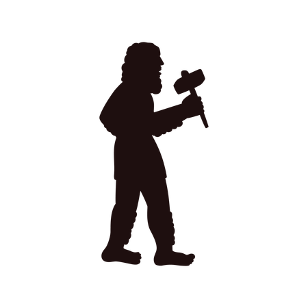 Stone age primitive man with hammer  Illustration