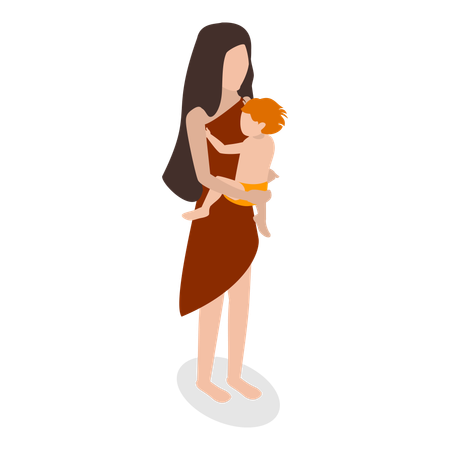 Stone Age woman with child  Illustration