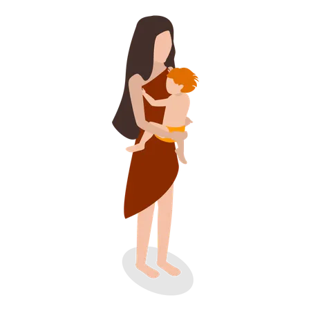 Stone Age woman with child  Illustration