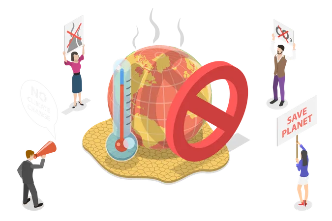 3 D Isometric Flat Vector Concept Of Stop Climate Change Climate Social Movement Global Warming And Natural Disaster Illustration