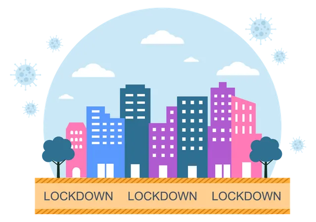 Lockdown To Stop COVID 19 Coronavirus With Cage Or Virus Barrier Tape Over The City In Normal Operation Background Landing Page Illustration Illustration