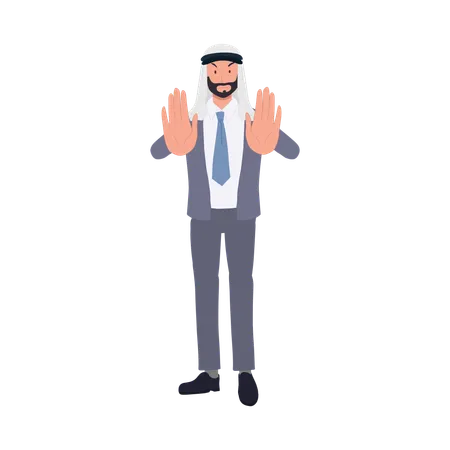 Stop Gesture By Arab Businessman In Suit No Dont Prohibit Illustration