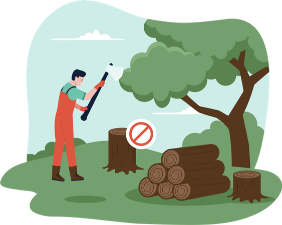 Stop illegal logging of trees  Illustration