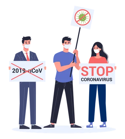 Stoppt die 2019-nCoV-Demonstration. Coronavirus-Alarm. Gefährliches Virus  Illustration