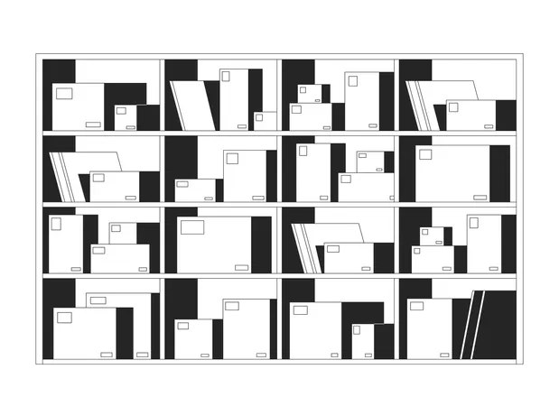 Storage shelves with boxes and documents  Illustration