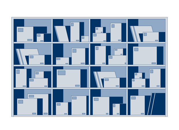 Storage shelves with boxes and documents  Illustration