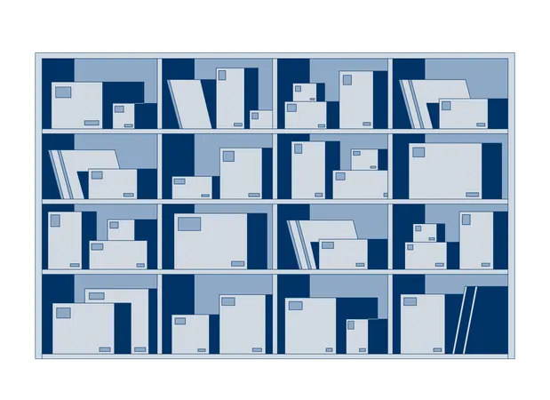 Storage shelves with boxes and documents  Illustration