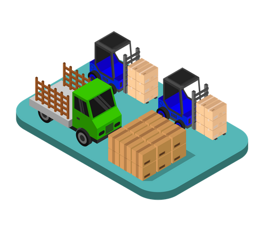 Storage vehicles moving card boxes  Illustration