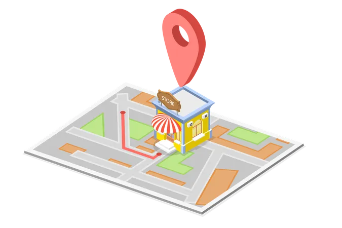 3 D Isometric Flat Vector Icon Of Store Location GPS Navigating And Online Shop Search Illustration