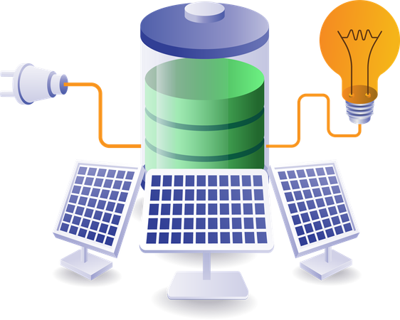 Stored Solar energy is used to keep bulb glowing  Illustration