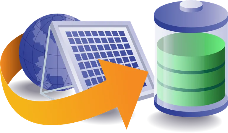 Storing solar power in battery for whole earth  Illustration