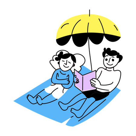 Strandfreunde lesen Buch am Strand  Illustration