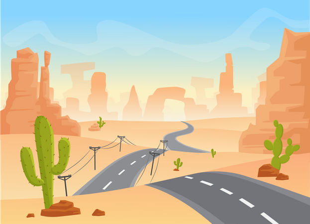 Straße durch die Wüste  Illustration