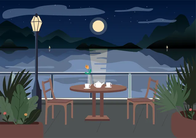 Straßenrestaurant bei Nacht  Illustration