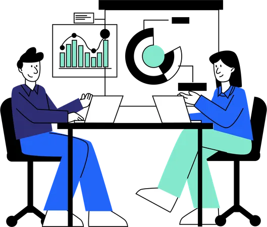 Two Professionals Discuss Strategic Insights With Digital Aids In A Collaborative Office Setting Ideal For Depicting Effective Strategic Business Meetings Illustration